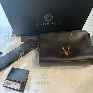 Versace Black Crossbody Bag with Gold Accents